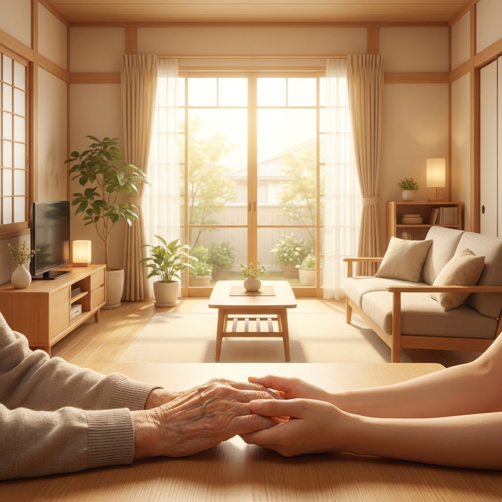 住み慣れたご自宅で、手を取り合って寄り添う様子
